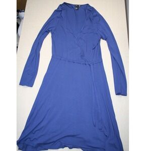 HM Basic Womens Blue Long Sleeve Wrap Dress V-Neck Stretch Jersey Size Medium
